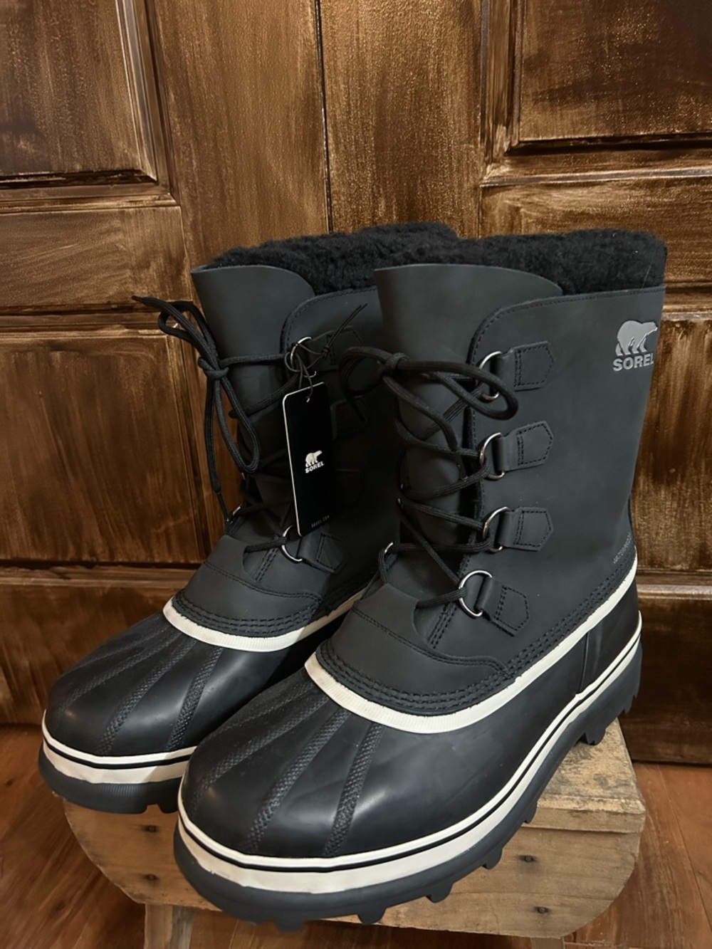 Sorel Men's Black & White Insulated Lace-Up Snow Boots